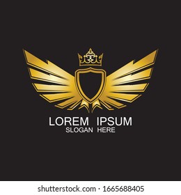 golden winged shield with crown logo / heraldry symbol