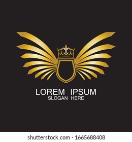 golden winged shield with crown logo / heraldry symbol