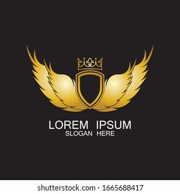 escudo alado dorado con logo de la corona / símbolo heráldico