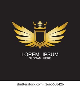golden winged shield with crown logo / heraldry symbol