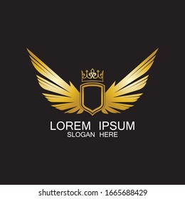 golden winged shield with crown logo / heraldry symbol