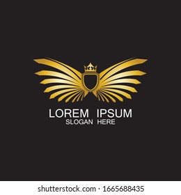 golden winged shield with crown logo / heraldry symbol