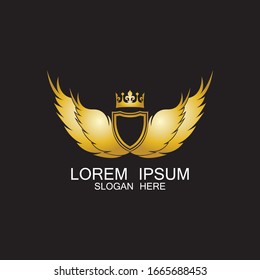 escudo alado dorado con logo de la corona / símbolo heráldico