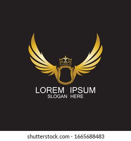 golden winged shield with crown logo / heraldry symbol