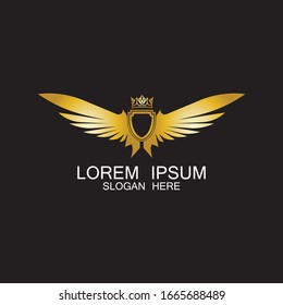 golden winged shield with crown logo / heraldry symbol