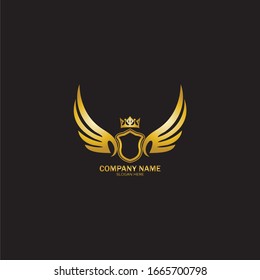 golden winged shield with crown logo / heraldry symbol