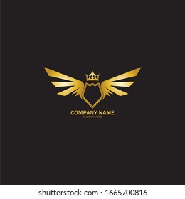 golden winged shield with crown logo / heraldry symbol