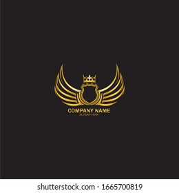 golden winged shield with crown logo / heraldry symbol