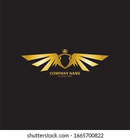 golden winged shield with crown logo / heraldry symbol