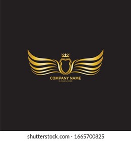 golden winged shield with crown logo / heraldry symbol