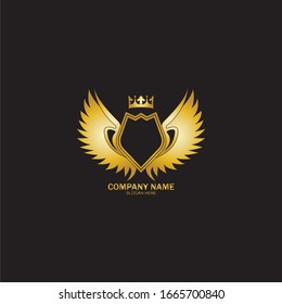 golden winged shield with crown logo / heraldry symbol