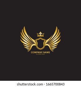 golden winged shield with crown logo / heraldry symbol