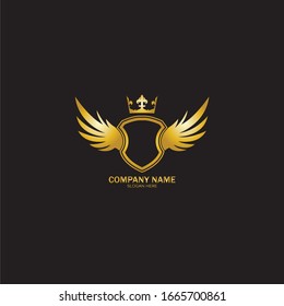 golden winged shield with crown logo / heraldry symbol
