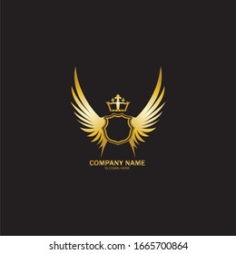 escudo alado dorado con logo de la corona / símbolo heráldico