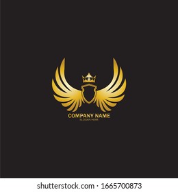 golden winged shield with crown logo / heraldry symbol