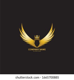 escudo alado dorado con logo de la corona / símbolo heráldico