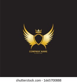 golden winged shield with crown logo / heraldry symbol