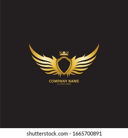 golden winged shield with crown logo / heraldry symbol