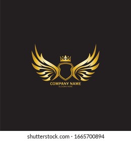 escudo alado dorado con logo de la corona / símbolo heráldico