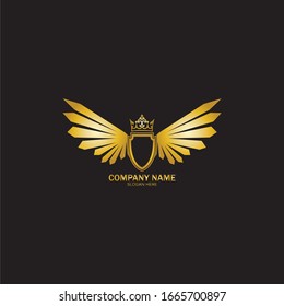 golden winged shield with crown logo / heraldry symbol