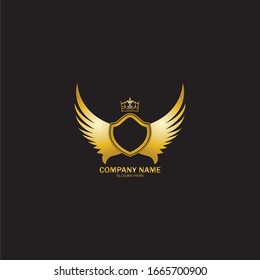 escudo alado dorado con logo de la corona / símbolo heráldico