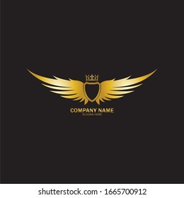 golden winged shield with crown logo / heraldry symbol