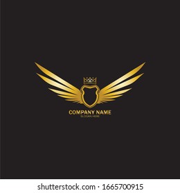 golden winged shield with crown logo / heraldry symbol