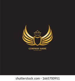 golden winged shield with crown logo / heraldry symbol