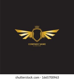 golden winged shield with crown logo / heraldry symbol