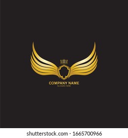 golden winged shield with crown logo / heraldry symbol