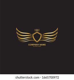 golden winged shield with crown logo / heraldry symbol