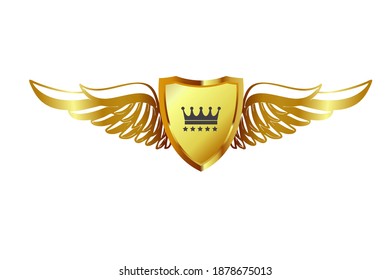 golden winged shield with crown logo