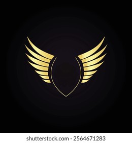 Golden winged shield logo in a sleek and modern design with a luxurious touch on a black background  
