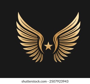 Golden Winged with Star symbol Vector illustration