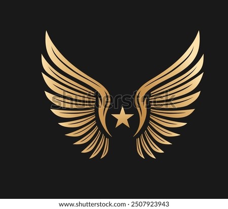 Golden Winged with Star symbol Vector illustration