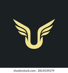 Golden winged U logo for dynamic brands. Perfect for aviation, aerospace, or automotive sectors needing an energetic emblem.
