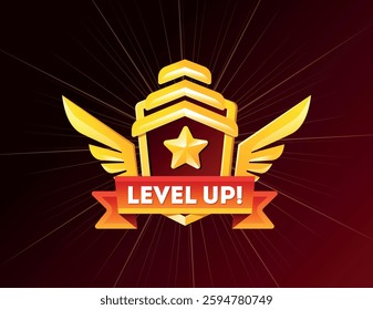 Golden Wings and Badge with Level Up Inscription