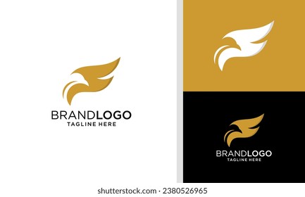 Golden Wings Bird, Classic Premium Falcon Hawk Eagle Vintage logo design	