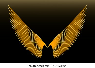 Golden wings of a bird on a black background vector template. Bird wings. Golden color. Template for text. Background image. Abstract iDustration. Vector graphics. Magazine cover. Business card.