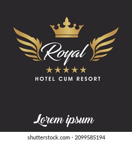 GOLDEN WINGS AND CROWN LOGO VECTOR FOR HOTEL OR RESORT OR OTHER PURPOSE 