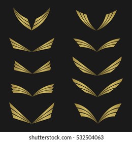 Golden Wings emblem. Fly aircraft symbol, power luxury sign