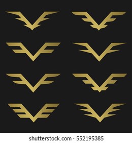 Golden Wings emblem. Fly aircraft symbol, Vector illustration