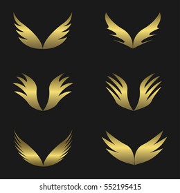 Golden Wings emblem. Fly aircraft symbol, power luxury sign