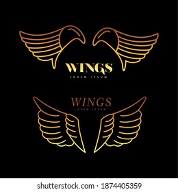 golden wings feathers birds line style icons vector illustration design