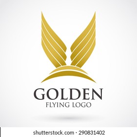 Golden wings flying logo element design vector shape icon symbol abstract airline elegant business company identity