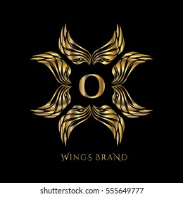 Golden wings frame luxury vector logo design template for boutique, restaurant, hotel, fashion store, menu, business card or brand identity pack with letter O.