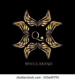 Golden wings frame luxury vector logo design template for boutique, restaurant, hotel, fashion store, menu, business card or brand identity pack with letter Q.