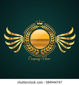 Golden  wings label logo  eps 10 vector