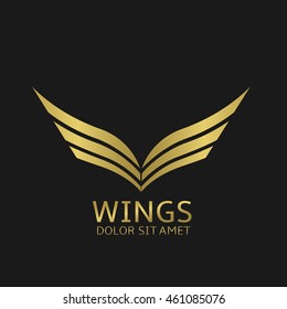 Golden wings logo. Air symbol. Bird sign. Vector illustration