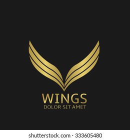 Golden Wings logo. Bird symbol or air company logotype, Vector illustration